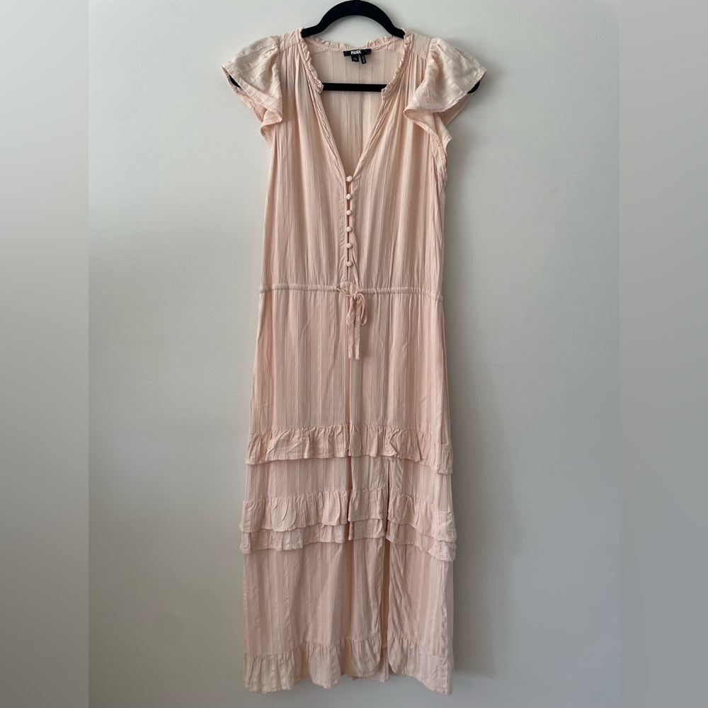 PAIGE Pink Tiered Ruffled Flowy Coquette Boho Cottage Minimalist Dress Women XS